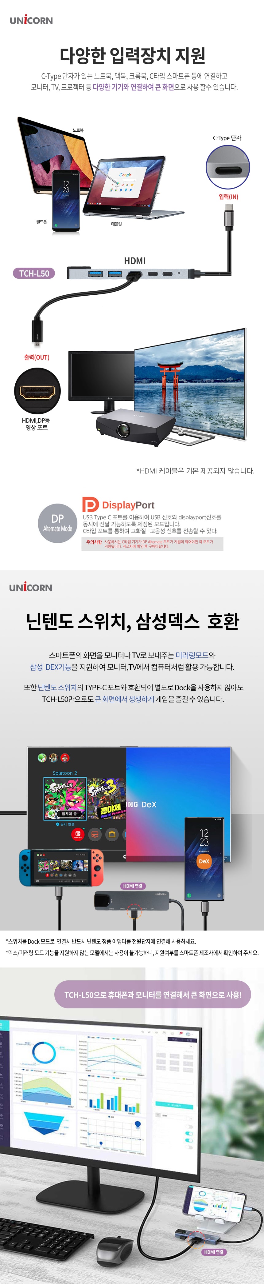 유니콘 6IN1 LAN포트 HDMI USB멀티허브 USB-C통신포트/허브/C타입멀티허브/USB멀티허브/SD카드리더기/맥북