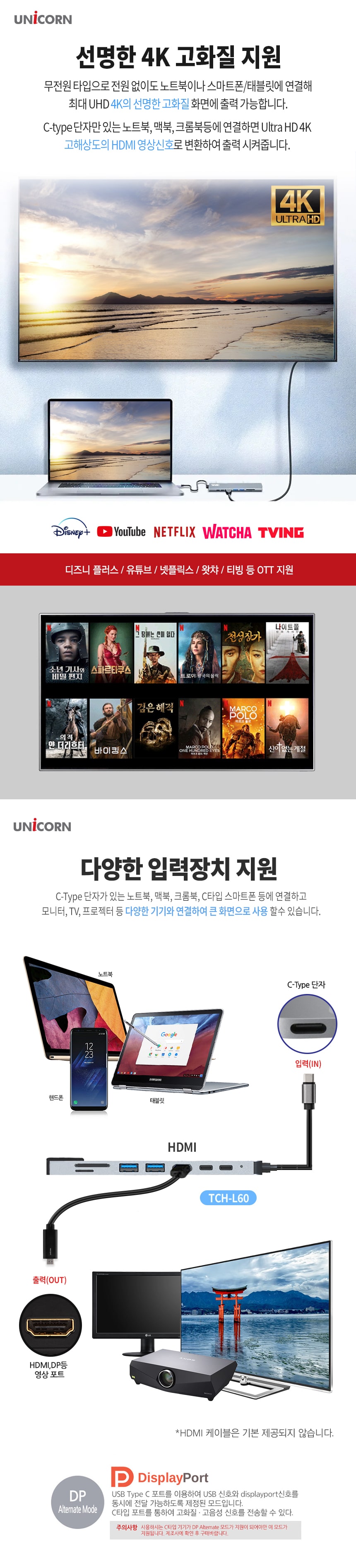 유니콘 8IN1 LAN포트 HDMI USB멀티허브 USB-C통신포트/허브/C타입멀티허브/USB멀티허브/SD카드리더기/맥북