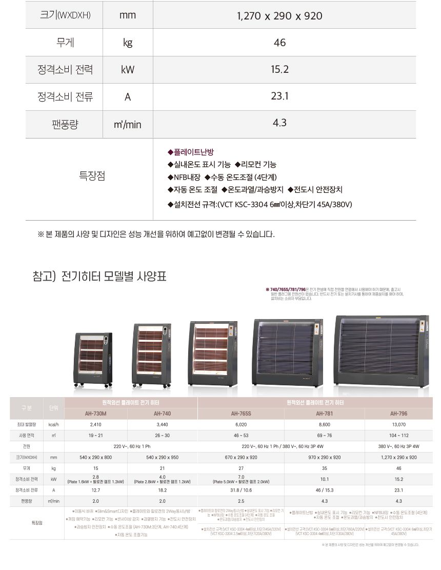 에어렉스 헵시바 전기히터 AH-796 34평형/전기스토브/전기난로/헵시바전기난로/에어렉스전기난로/산업용전