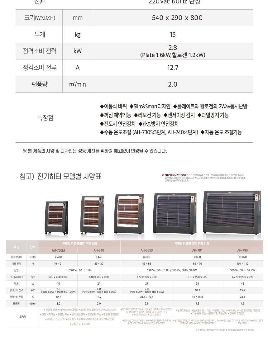 에어렉스 헵시바 전기히터 AH-730M 6평형/전기스토브/전기난로/헵시바전기난로/에어렉스전기난로/산업용전