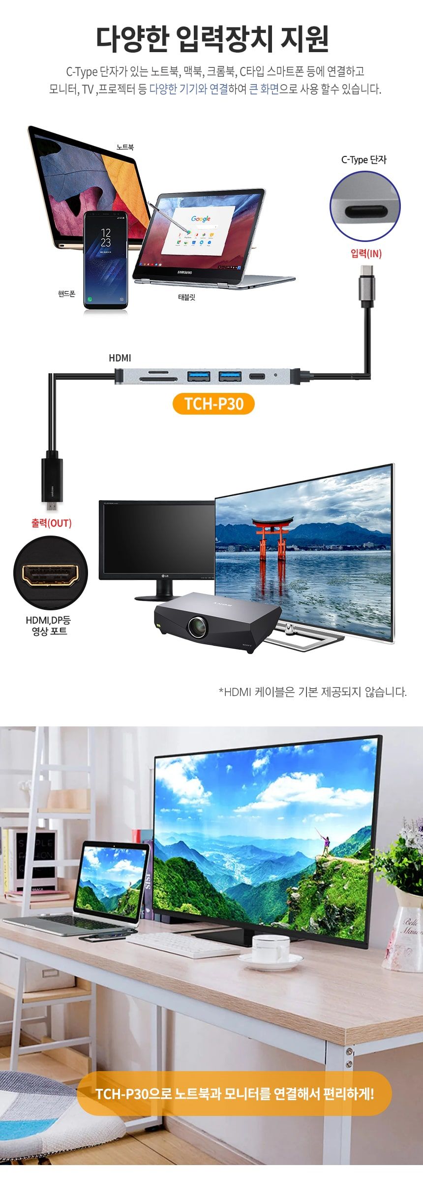 유니콘 6in1 HDMI C타입 멀티허브 4K미러링 TCH-P30/허브/C타입멀티허브/USB멀티허브/SD카드리더기/맥북허