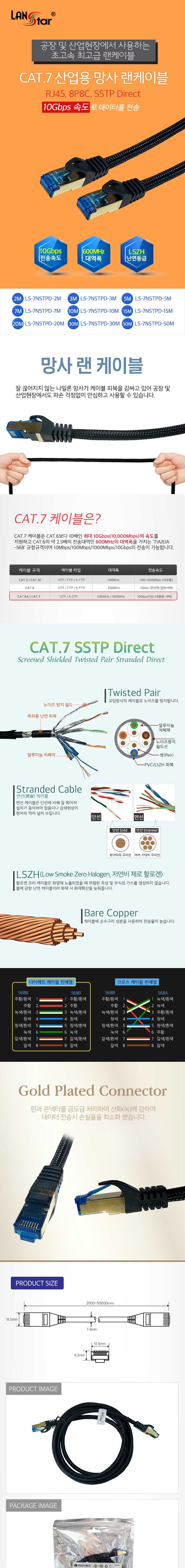 CAT.7 산업용 망사 랜케이블 LSZH 10G Gold-blue 10M/분배기케이블/랜케이블/케이블선/PC케이블/랜연결선/