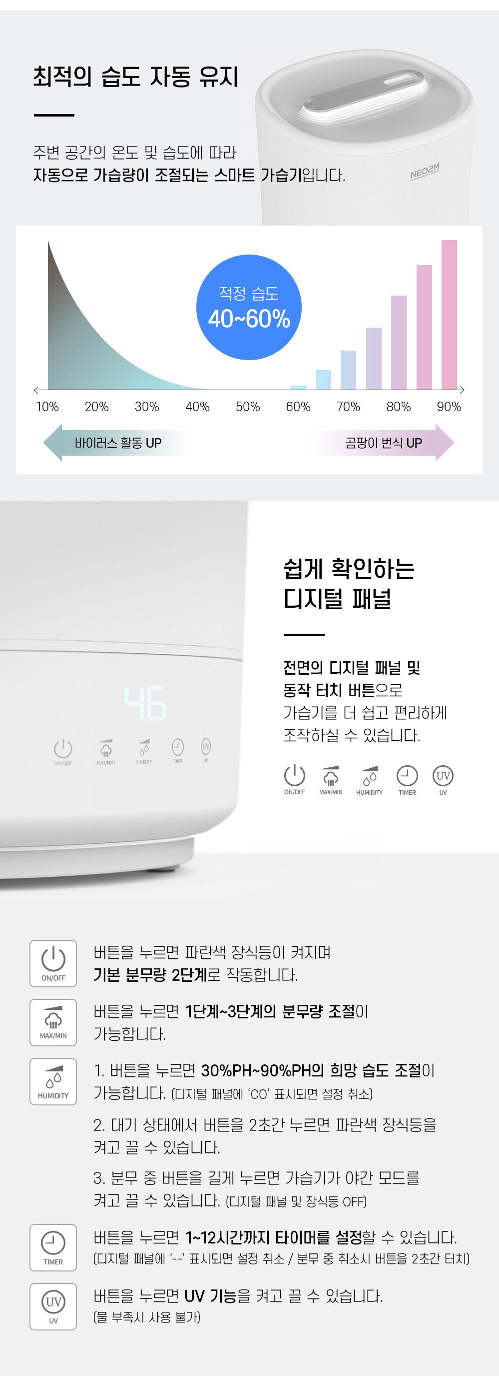 NEO2M 타이머 대용량 저소음 초음파 가습기 SK001/가습기/미니가습기/사무실가습기/휴대용가습기/책상가습
