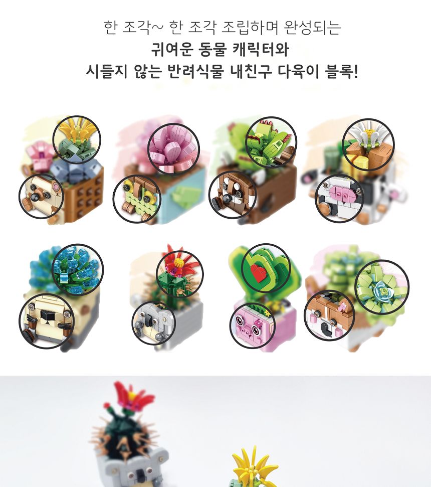 디고 내친구 다육이 꽃 블럭 8종 모아보세요/꽃블럭/꽃선물/시들지않는꽃/블록꽃/블럭꽃/블록/블럭/미니블