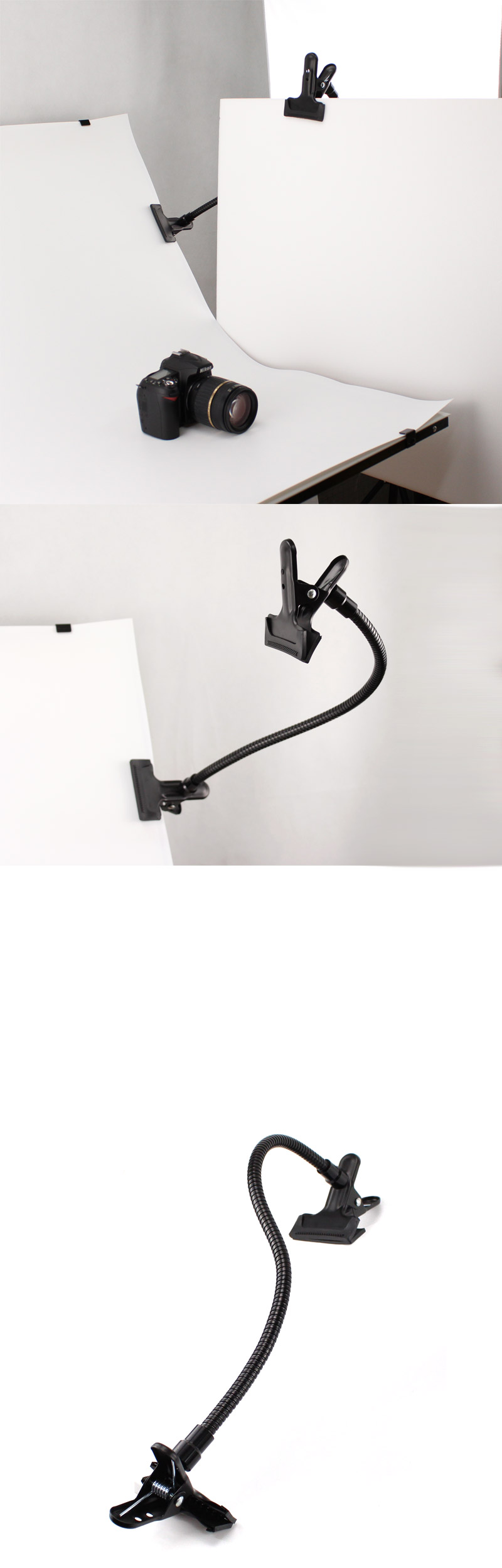 구스넥 집게 더블 클램프 듀얼 암 클립 배경지 반사판/촬영장비/카메라클램프/집게클램프/반사판용품/반사