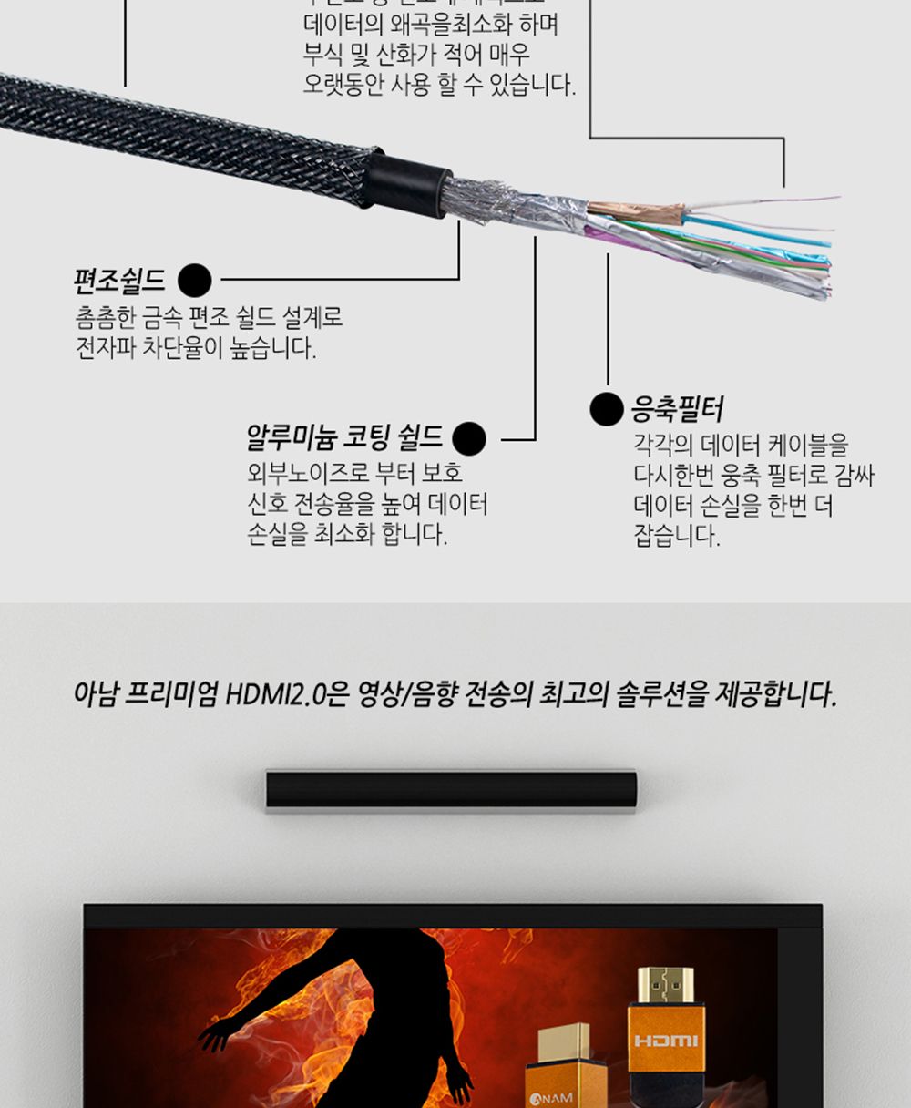 아남 HDMI2.0 케이블 2M UHD 셋탑박스 TV 모니터 연결/HDMI/HDMI케이블/HDMI선/모니터케이블/노트북용케이