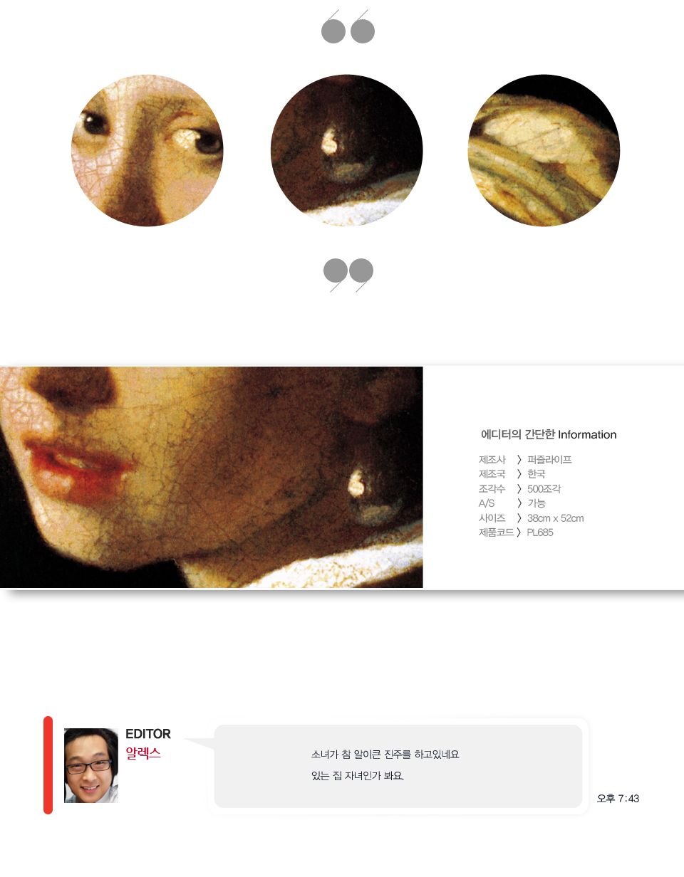 직소퍼즐 500피스 진주귀걸이를 한 소녀 (PL685)/직소퍼즐500/500퍼즐/직소퍼즐500P/500P퍼즐/직소퍼즐/퍼