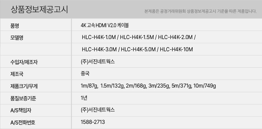 유니콘 UHD 4K 60HZ 하이브리드 5M HDMI케이블 V2.0 H/케이블/영상케이블/영상전송선/영상선/HDMI/HDMI케이