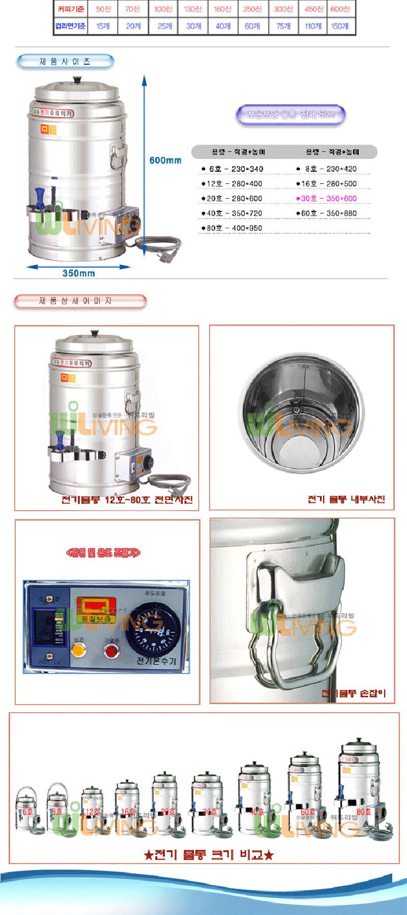 보온보냉스텐전기물통 30호(30L) 커피250잔350x600/물통/대형물통/스텐물통/대용량물통/전기보온물통/푸드