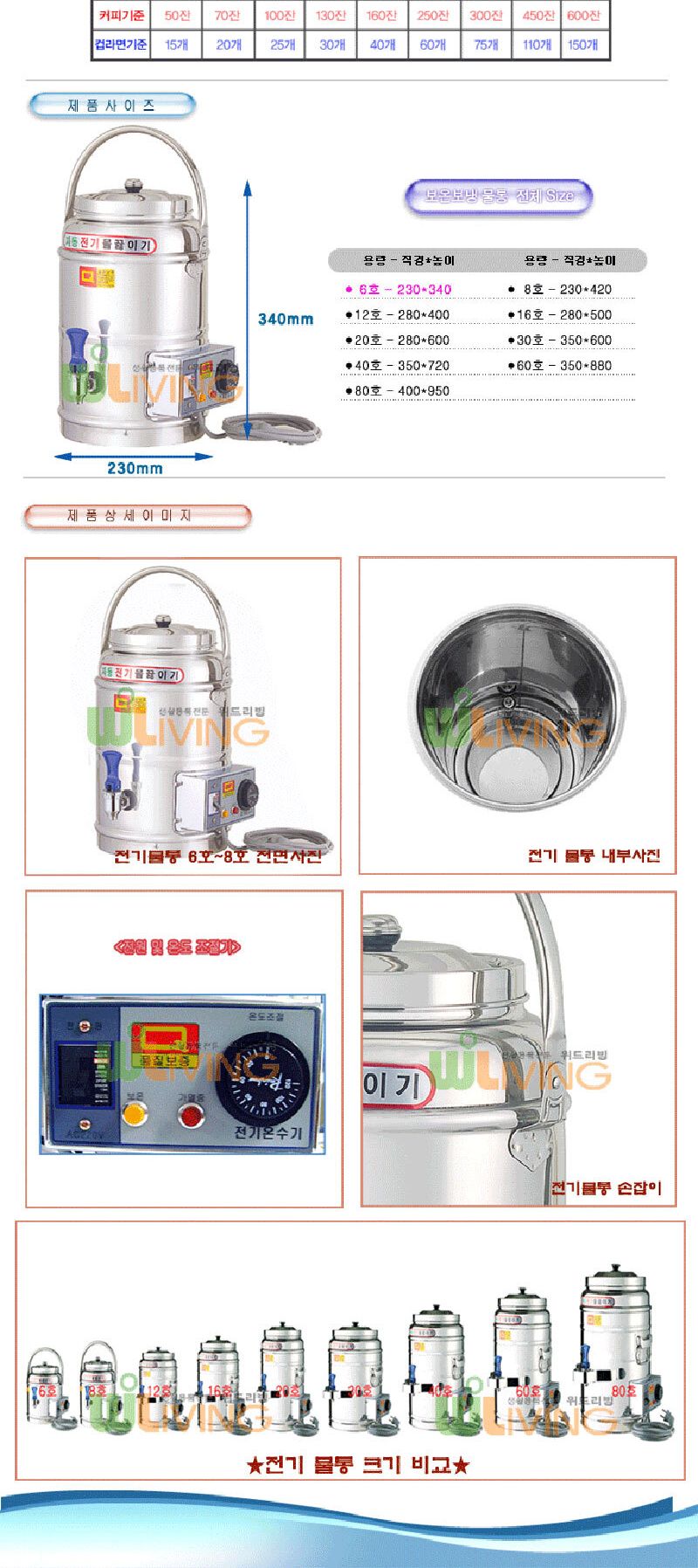보온보냉스텐전기물통 6호(6L) 커피50잔230x340/물통/대형물통/스텐물통/대용량물통/전기보온물통/푸드트럭
