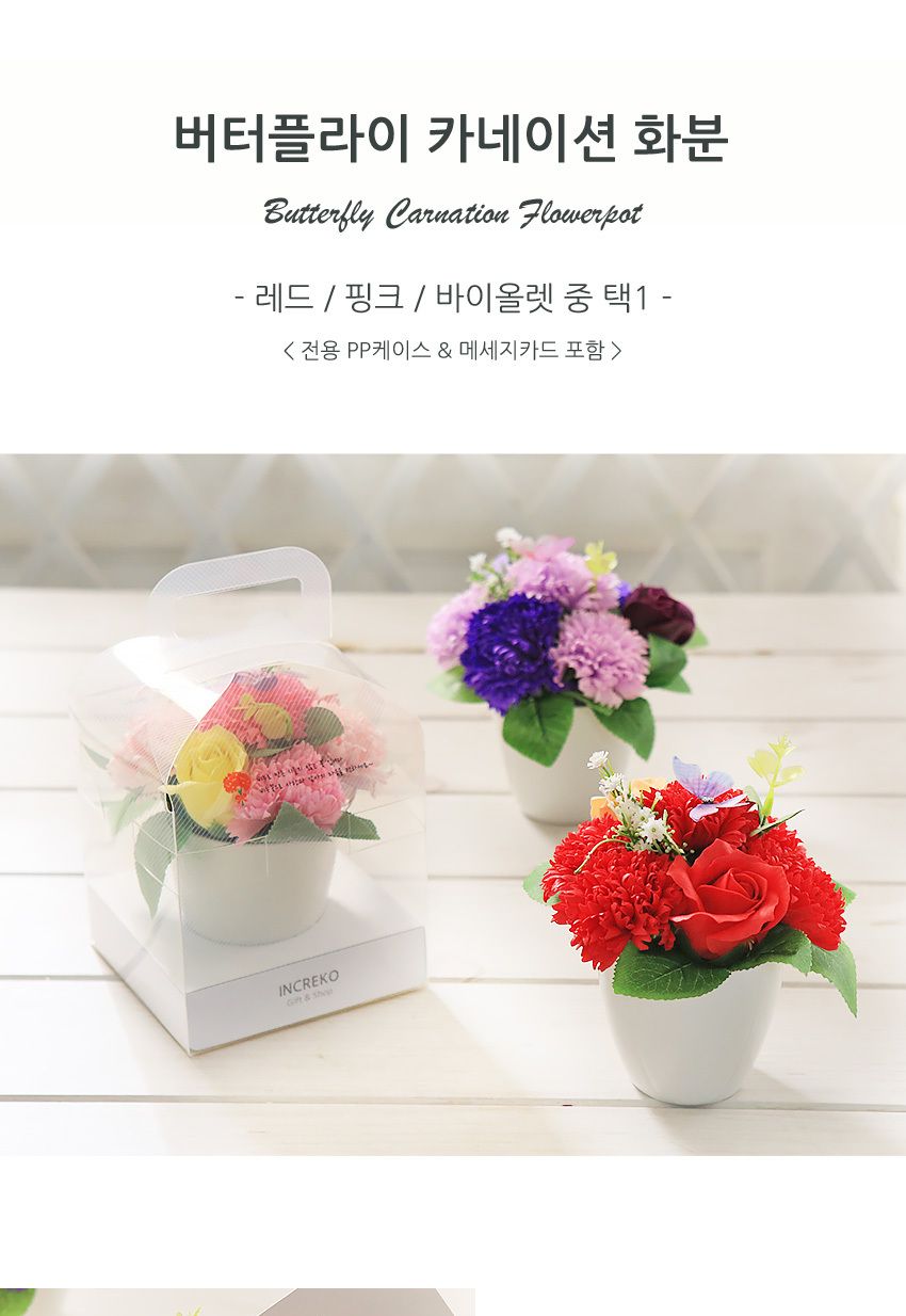 나비 비누꽃 카네이션 화분 핑크 어버이날/카네이션/비누꽃/비누카네이션/카네이션화분/미니카네이션/어버
