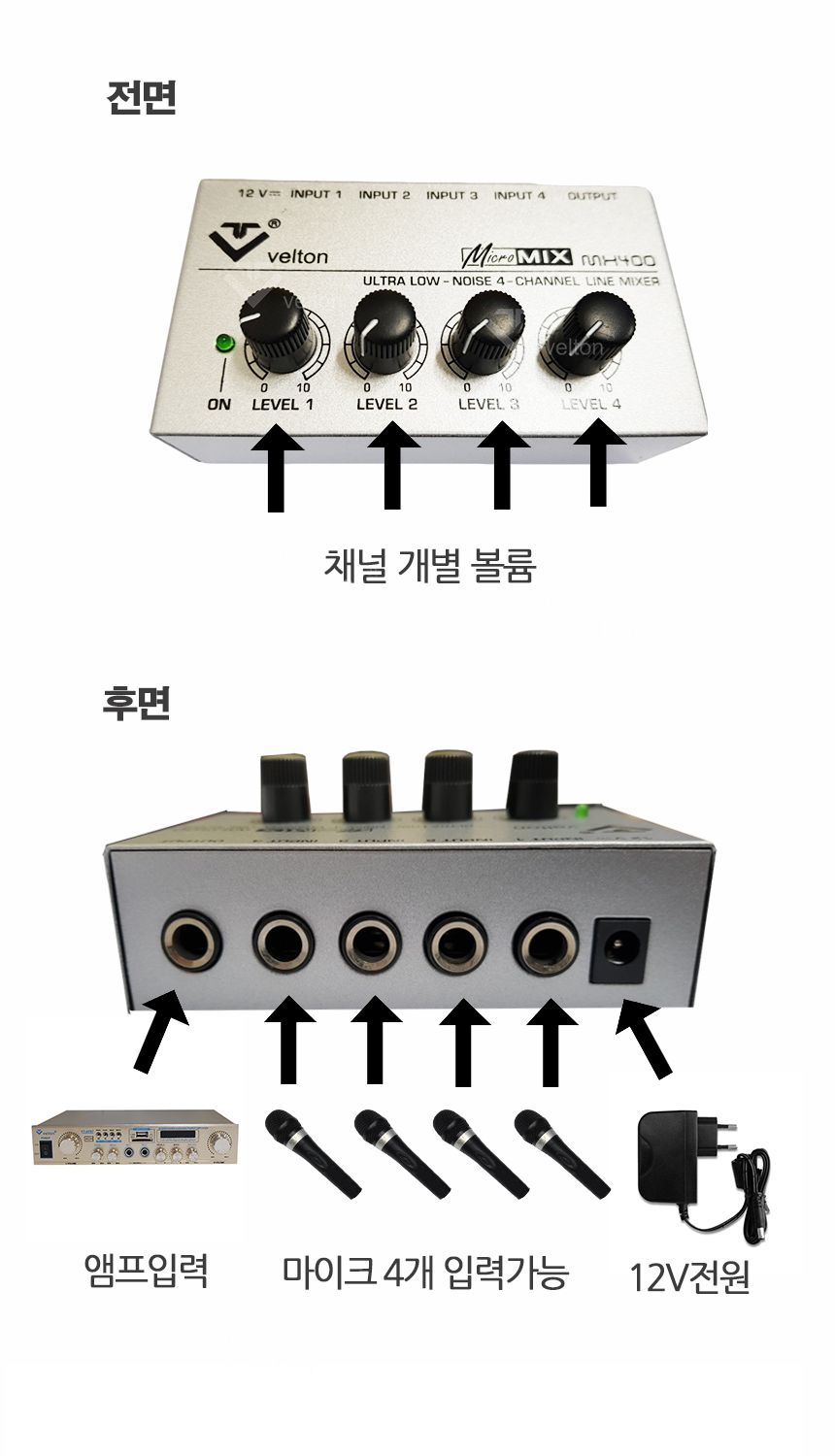 마이크분배기 마이크믹서 4채널 마이크스플리터/마이크분배기/분배기/마이크용분배기/마이크앰프/앰프출력/