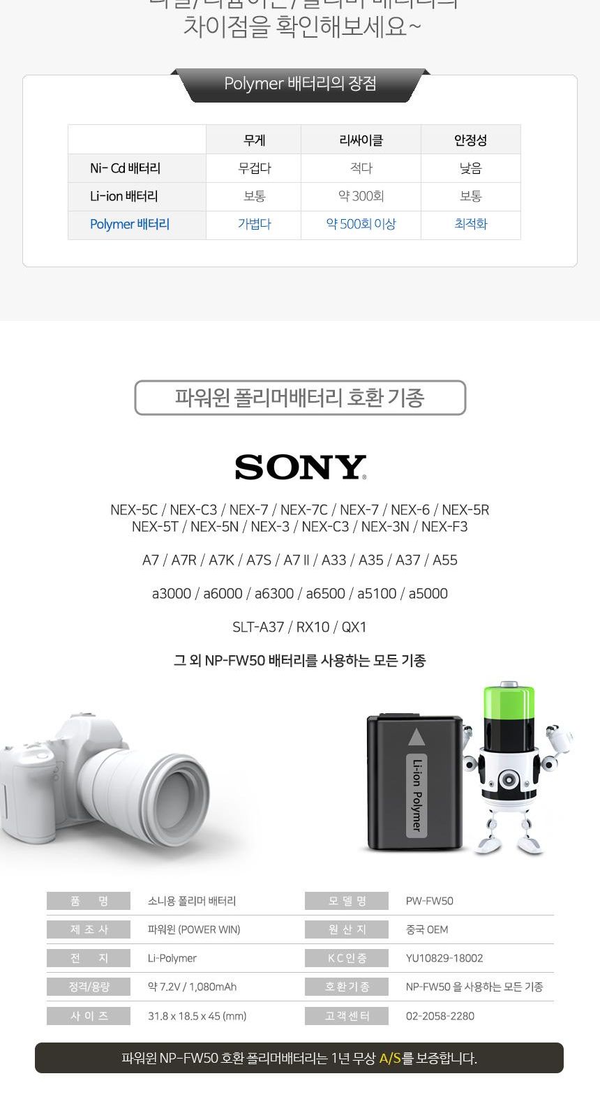 파워윈 NP-FW50 폴리머배터리/충전기/배터리충전기/밧데리충전기/범용충전기/만능충전기/멀티충전기/카메라