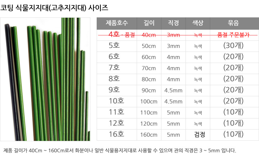 코팅 식물지지대 11호 (10개) 고추지지대 식물지주대/식물지지대/지지대/지주대/식물지주대/고추지지대/고