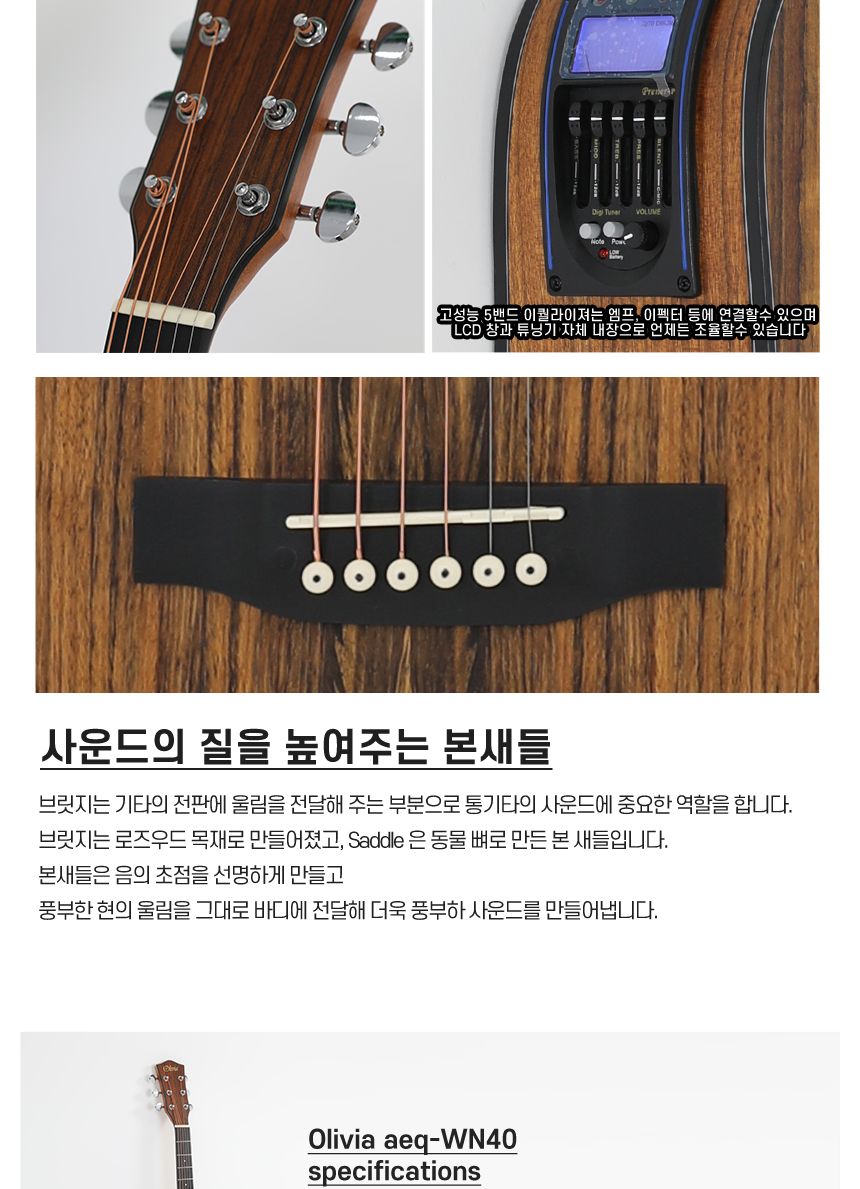 월넛 Olivia aeq WN40 OM바디 어쿠스틱 기타/기타/통기타/고급기타/선물용기타/기타선물/연습기타/연습용기