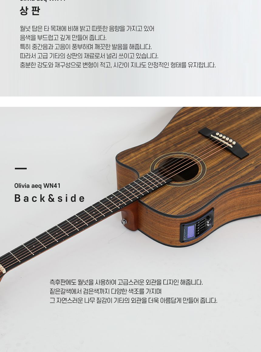 월넛 Olivia aeq WN41 드래드넛 어쿠스틱 기타/기타/통기타/고급기타/선물용기타/기타선물/연습기타/연습용