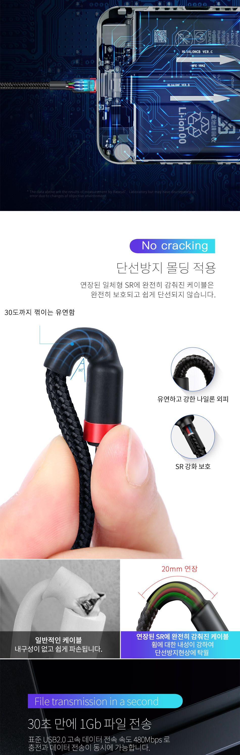 (그레이블랙) 베이스어스 C타입 P.D2.0 CtoC 고속충전케이블/케이블/충전선/충전케이블/C형케이블/C타입케
