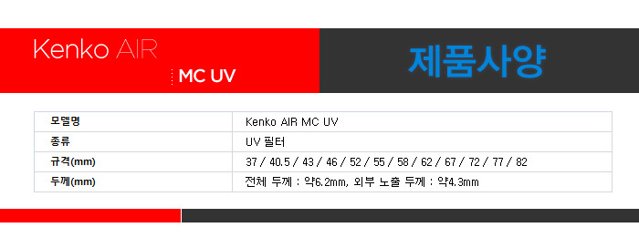 겐코 AIR MC UV 58mm 카메라 렌즈필터//필터/KENKO/MCUV필터/렌즈필터