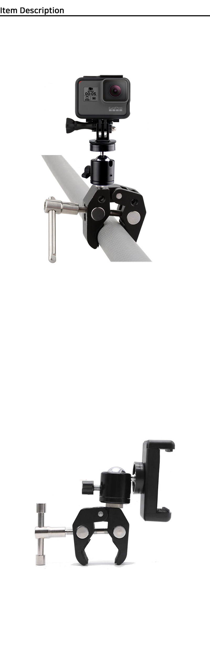 고프로9 호환 슈퍼 클램프 볼헤드 마운트 방송 촬영/액션캠부품/카메라부품/액션캠나사/액션캠스크류/액션