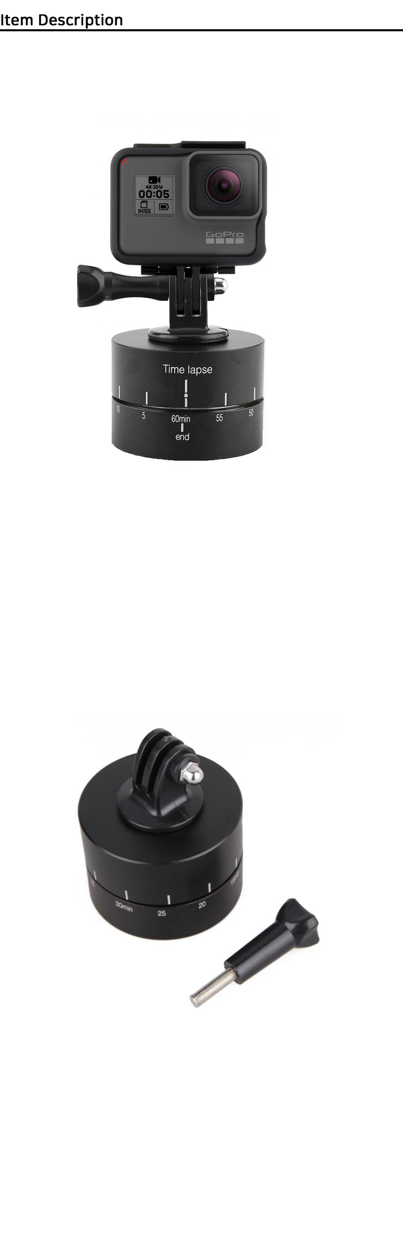 GOPRO9 60분 타이머 360도 마운트 타임랩스 회전 방향/캠회전마운트/회전마운트/회전어댑터/액션캠부품/카