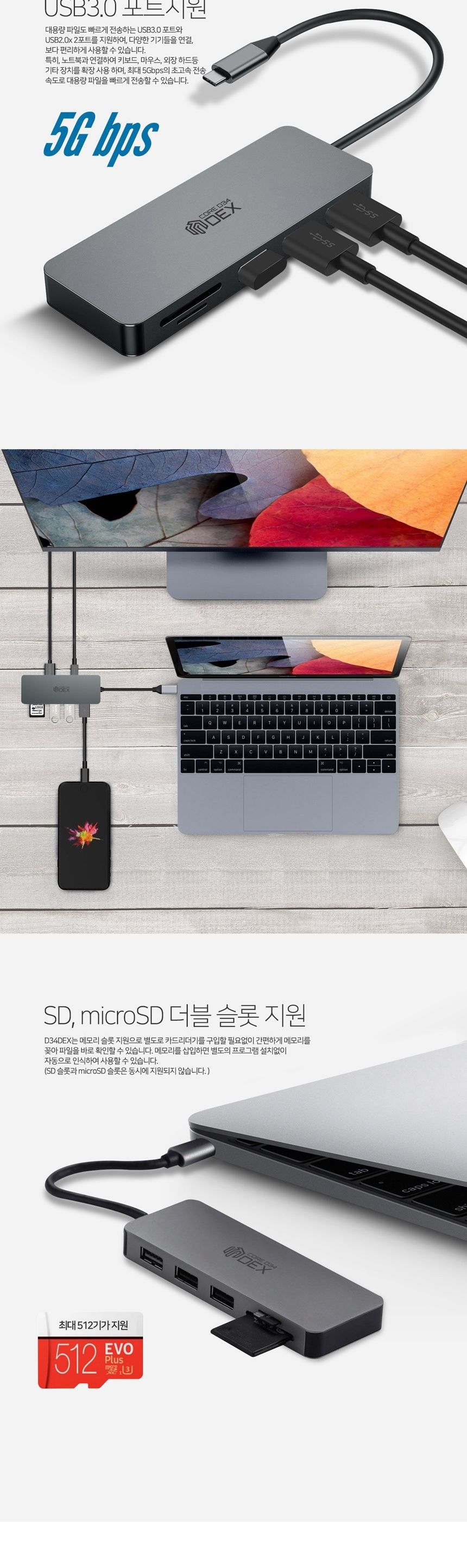 씽크웨이 CORE D34 DEX 7포트 USB 3.0 허브 Type C/씽크웨이허브/멀티허브/허브/네트워크/인터넷허브/랜허