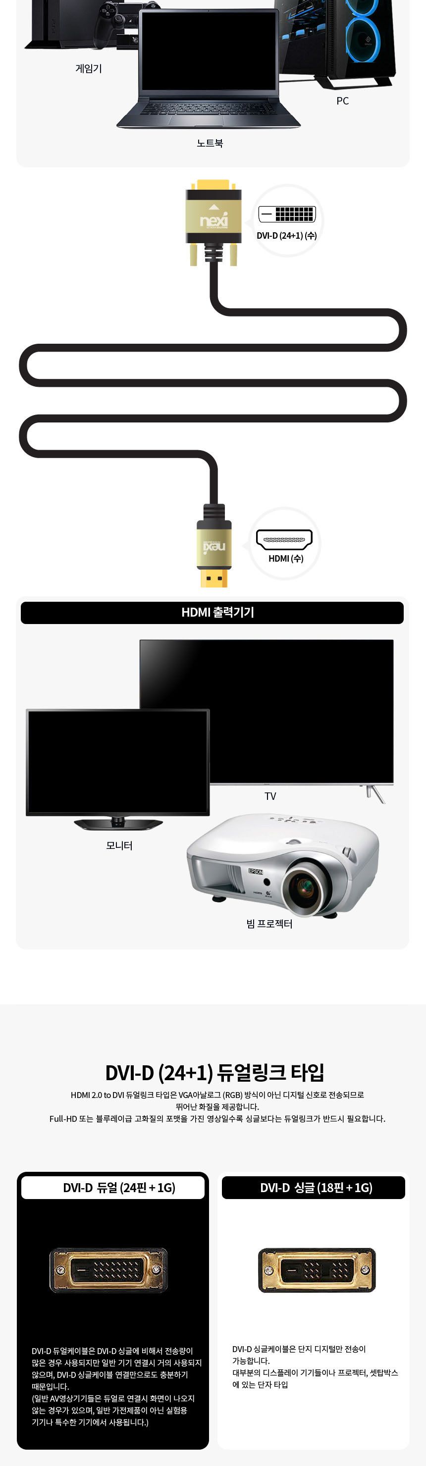 HDMI V2.0 to DVI-D 내구성 케이블 대형화면지원 5M/HDMI분배기/HDMI스플리터/분배기/영상분배/케이블/영상
