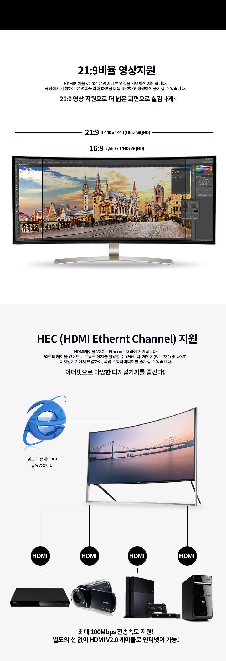 HDMI V2.0 케이블 나일론피복 고강도 3중차폐쉴드 7M/HDMI/HDMI케이블/HDMI선/모니터케이블/노트북용케이블