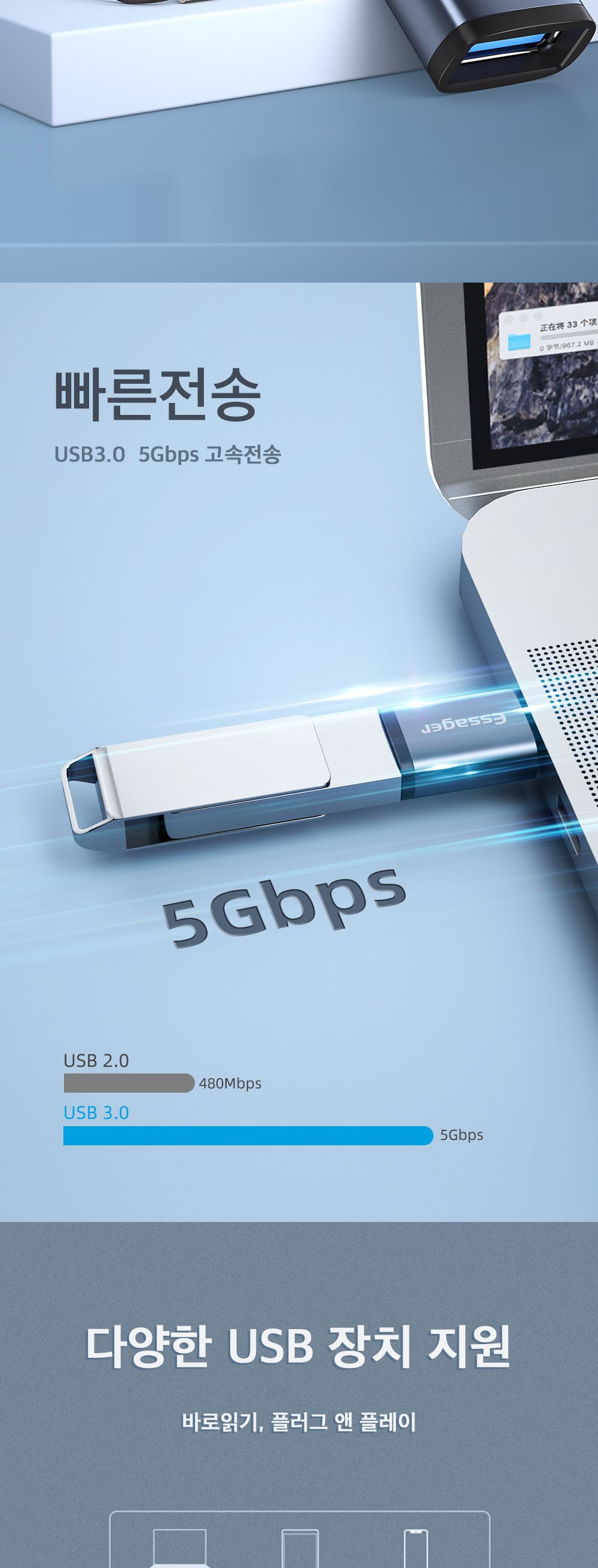 넥스원 ESSAGER USB3.0 C타입 to A OTG 젠더 네이비/젠더/어댑터/휴대폰젠더/핸드폰젠더/C타입변환젠더/핸