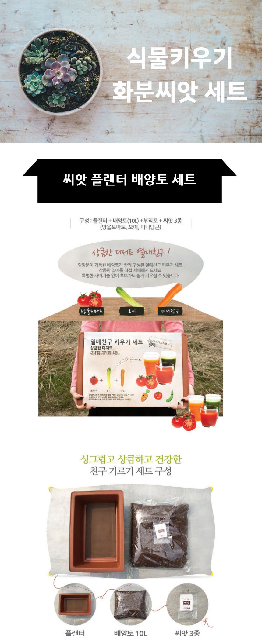 미니당근 오이 방울토마토 베란다텃밭화분/상추키우기/텃밭상자/텃밭세트/실내텃밭/베란다텃밭/텃밭화분/베