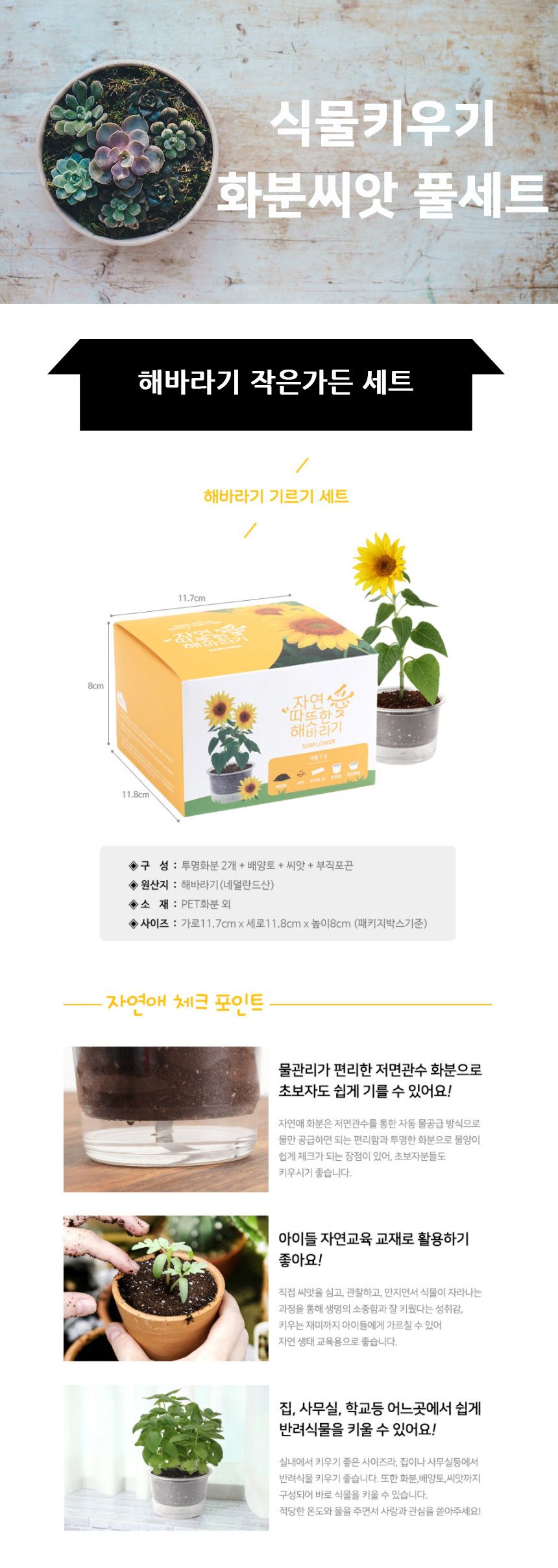 자동물공급 삼투압화분 해바라기씨앗 흙 세트/자동급수화분/자연학습교구/물공급화분/어린이화분만들기/과
