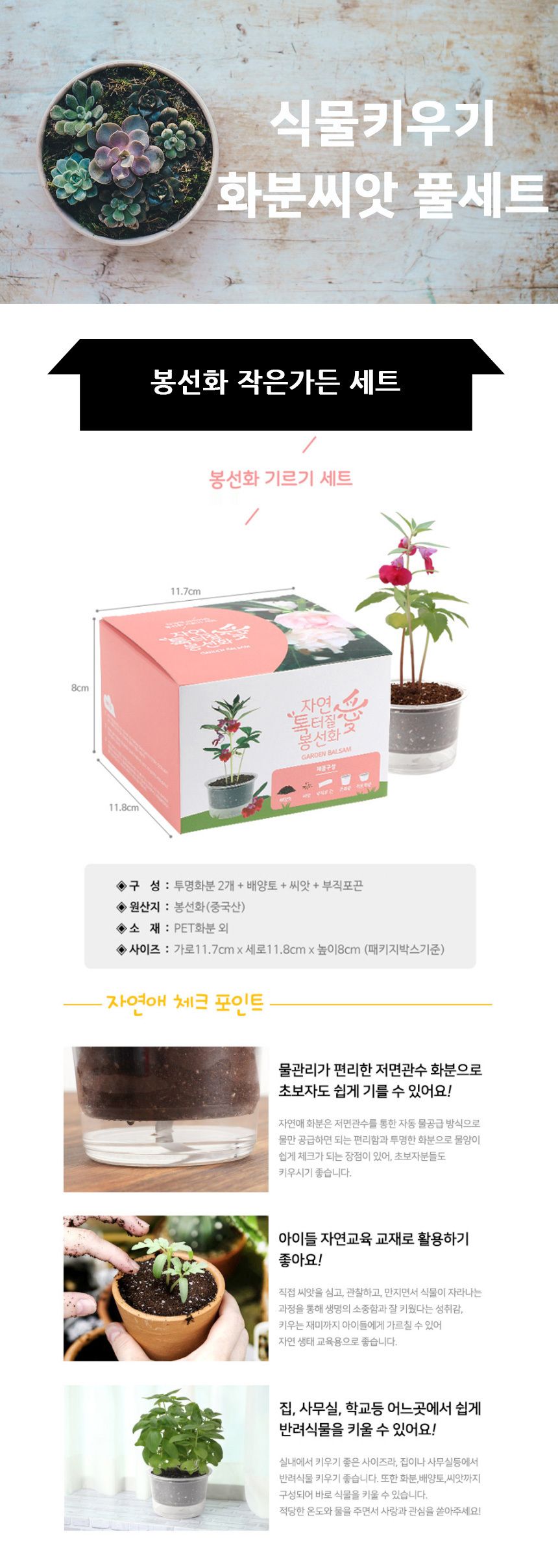 자동물공급 삼투압화분 봉선화씨앗 흙 세트/자동급수화분/자연학습교구/물공급화분/어린이화분만들기/과학
