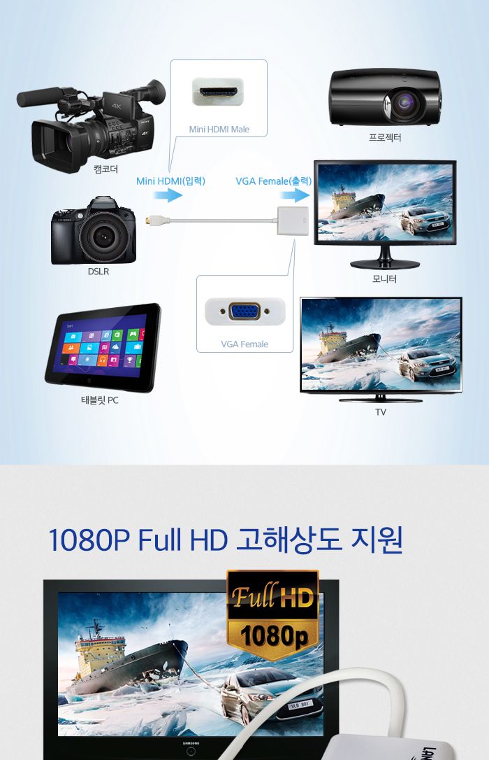 Mini HDMI C타입 to VGA 영상 컨버터 오디오지원/HDMI/HDMI젠더/HDMI컨버터/HDMI영상젠더/HDMI변환젠더/HDM