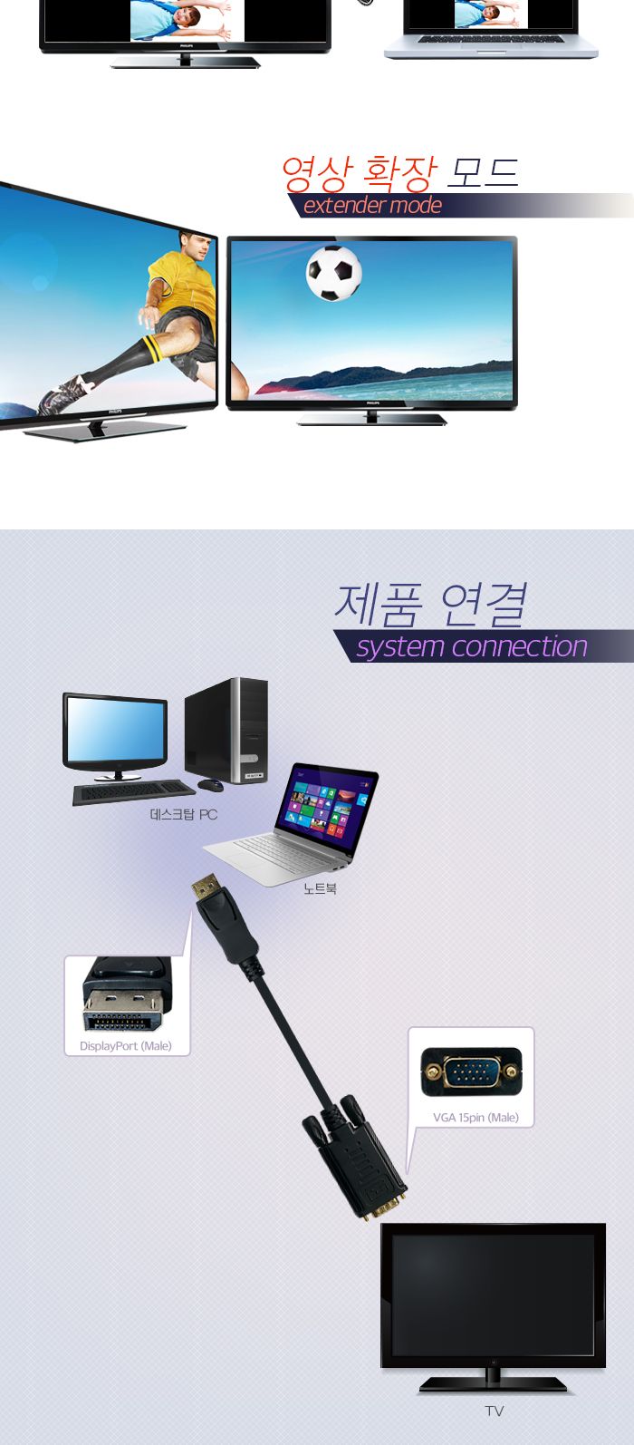 디스플레이포트 컨버터 DP to VGA 케이블 5m/VGA변환케이블/신호변환/컨버터/컨버터케이블/디피케이블/DP케