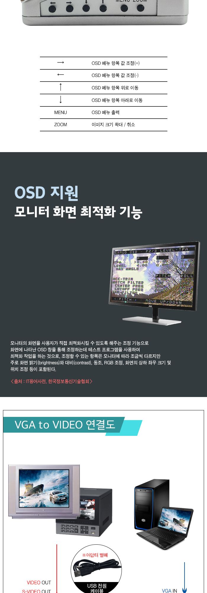VGA to Video 엔코더 VGA 1 to 3 변환컨버터/VGA컨버터/컨버터/PC컨버터/TV연결컨버터/영상용컨버터/영상컨