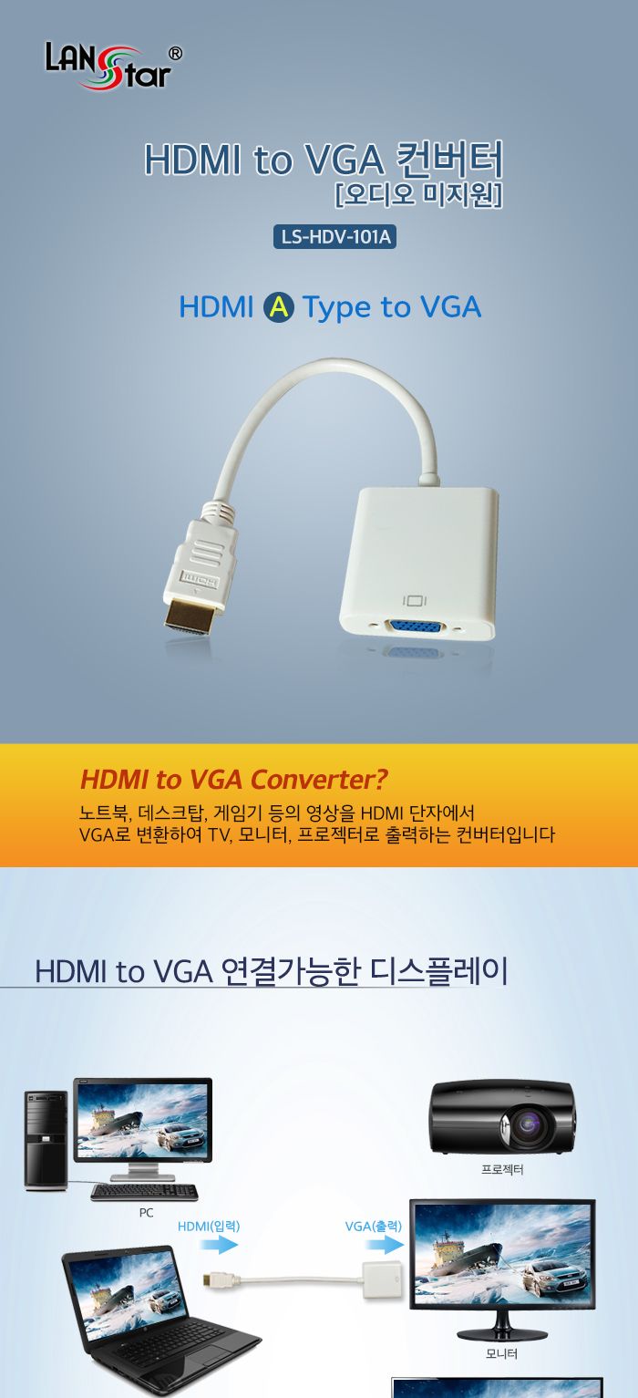 HDMI to VGA 컨버터 오디오 미지원 0.15M 보급형/HDMI/HDMI젠더/HDMI컨버터/HDMI영상젠더/HDMI변환젠더/HDM