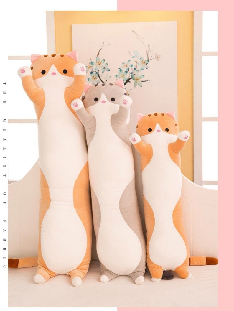 (브라운) 대형 고양이 롱 바디필로우 50cm 수면 쿠션 모찌 찰떡/바디필로우/롱쿠션/롱베개/동물인형/동물쿠