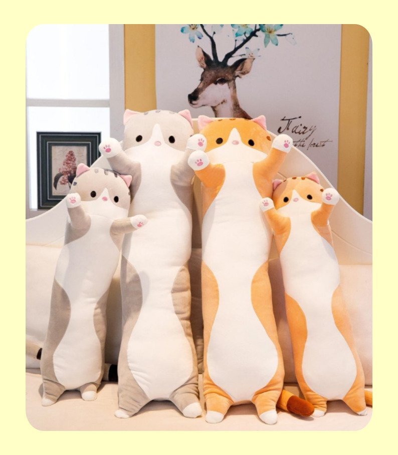 (브라운) 대형 고양이 롱 바디필로우 50cm 수면 쿠션 모찌 찰떡/바디필로우/롱쿠션/롱베개/동물인형/동물쿠