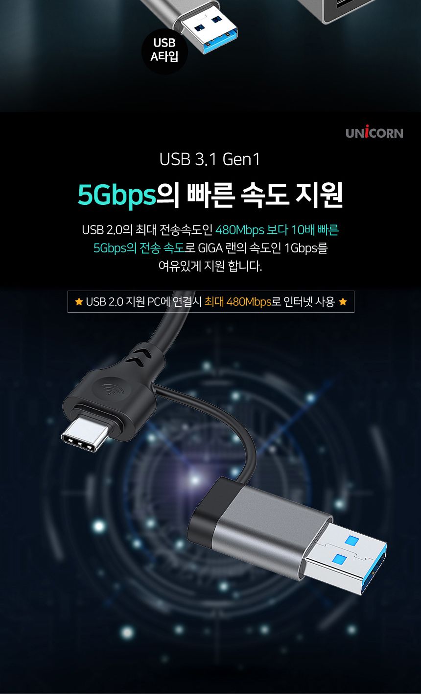 유니콘 CLAN-300AC USB3.0 A+C겸용 기가유선랜카드/랜카드/네트워크주변기기/네트워크/네트워크용품/유선랜