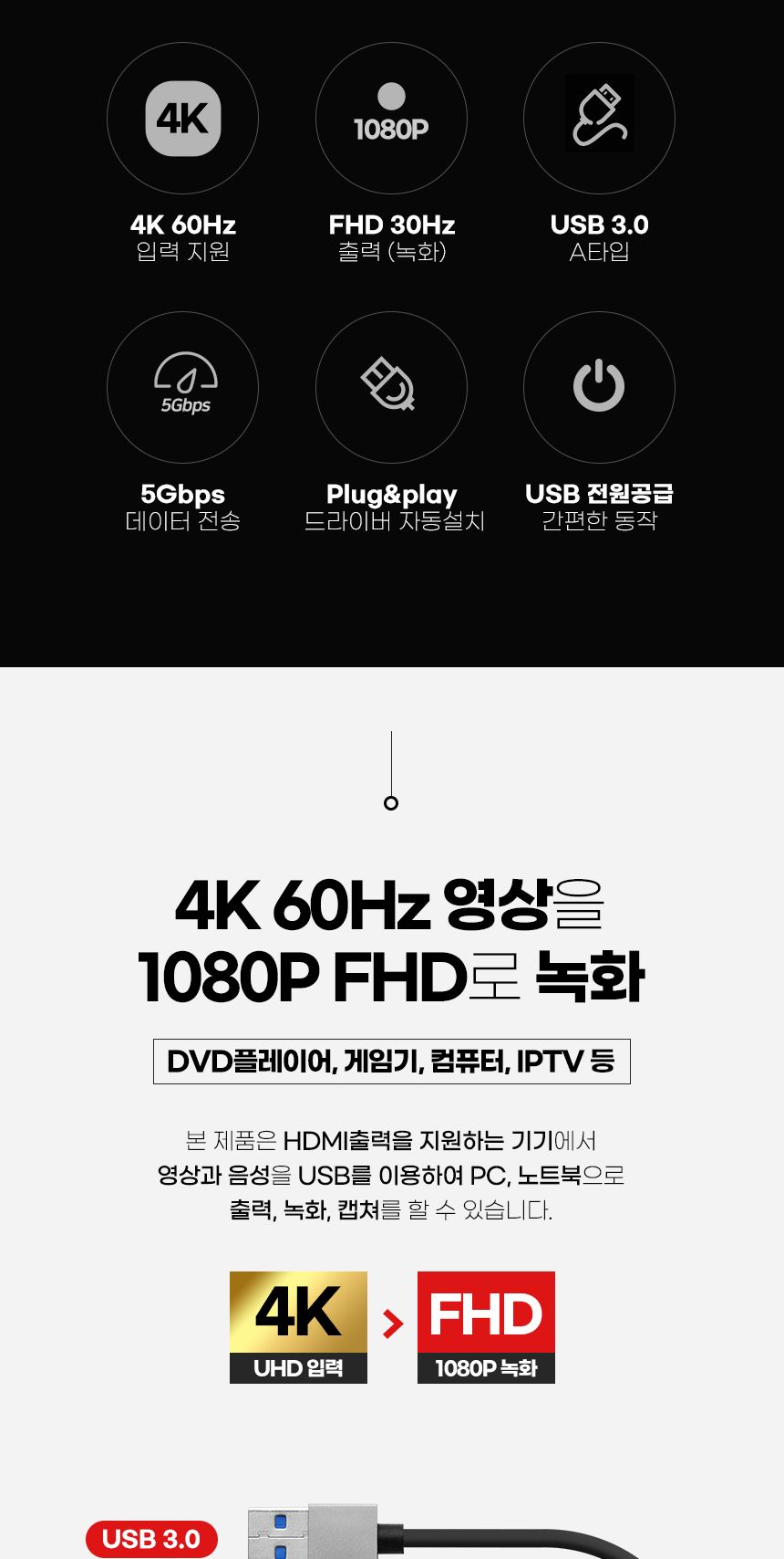 VC-100A 4K 60Hz USB HDMI 비디오캡쳐보드 영상녹화/캡쳐보드/비디오캡쳐카드/캡쳐카드/영상편집기/영상편