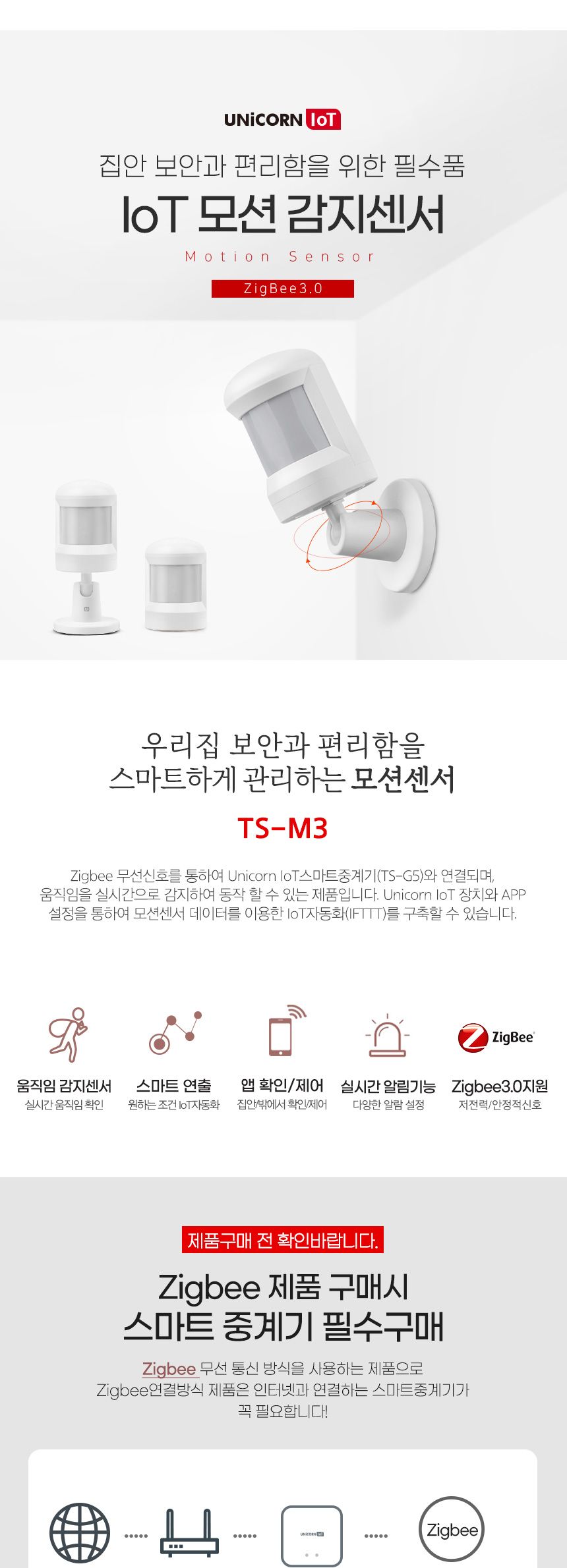 유니콘IoT TS-M3 모션감지센서 적외선 인체동작감지/모션/모션감지/모션센서/모션감지센서/모션/스마트모션