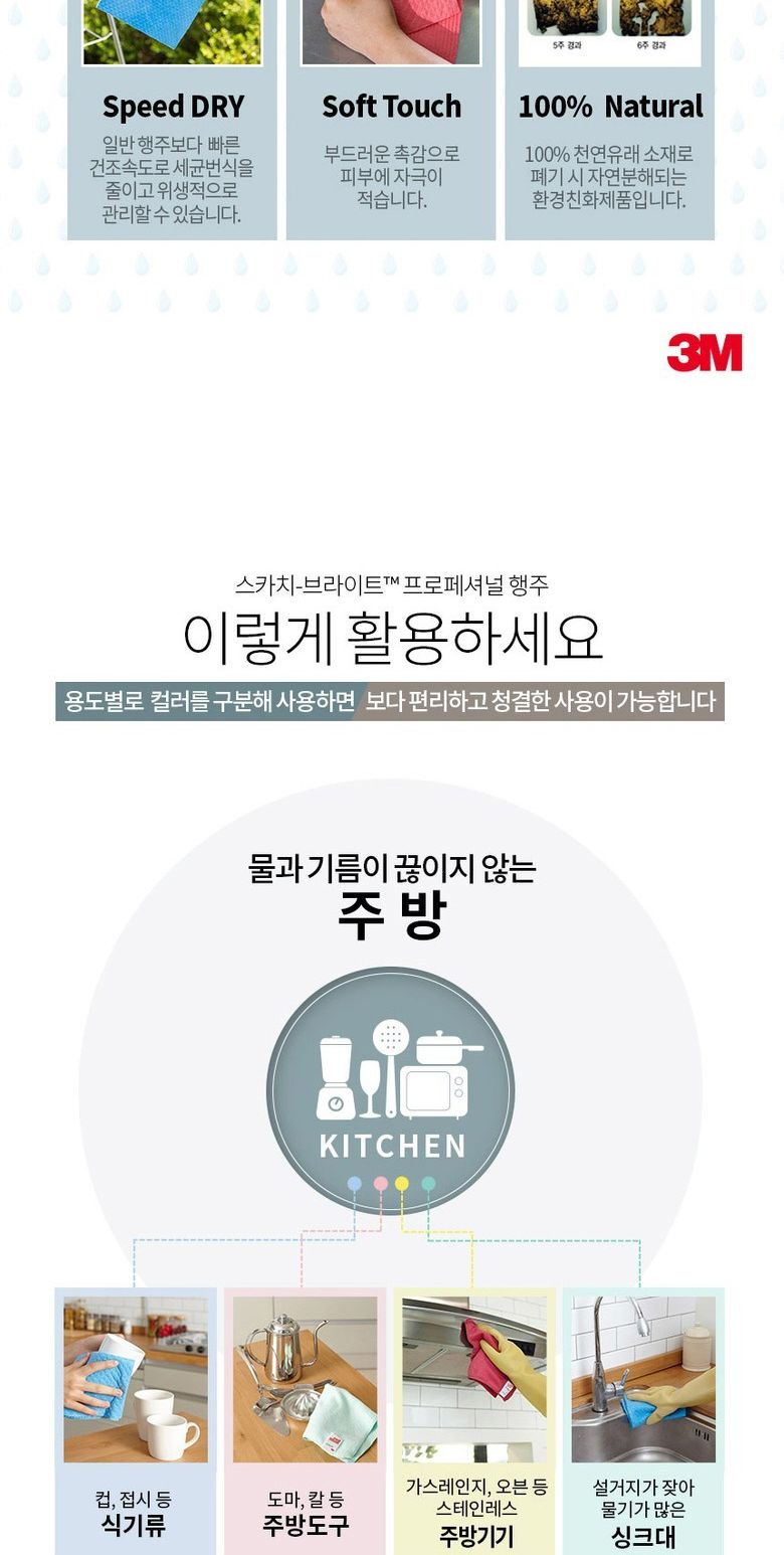 3M 천연 펄프행주 노랑 10개입/가정용행주/행주/주방타올/행주타올/주방행주/부엌행주/행주수건/수건행주/