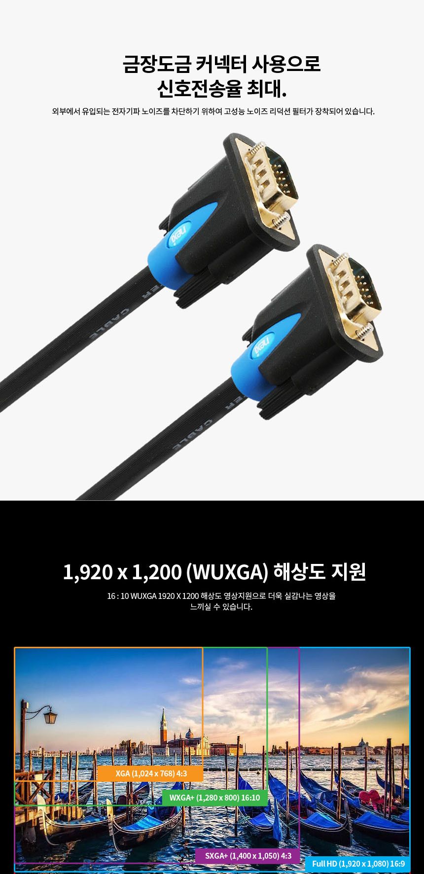 RGB VGA 모니터 케이블 노이즈 필터 ULAWM 인증 3M/VGA/VGA케이블/VGA연장선/리피터연장선/연장리피터케이