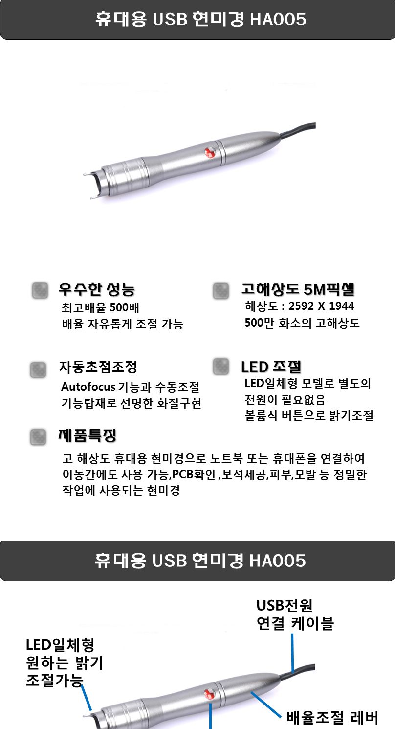 HA005 500배 500만화소 확대관찰 USB현미경 Gasworld/현미경/휴대용현미경/스마트폰현미경/디지털현미경/확