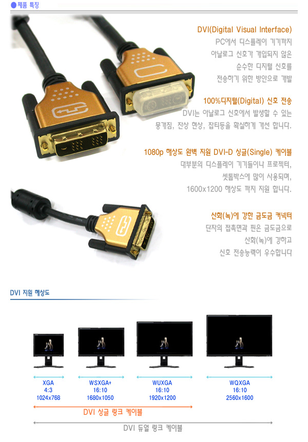 NM DVI-D 싱글링크 케이블 Gold Metal 1.8m/케이블/DVI케이블/듀얼케이블/듀얼DVI케이블/모니터연결케이블/