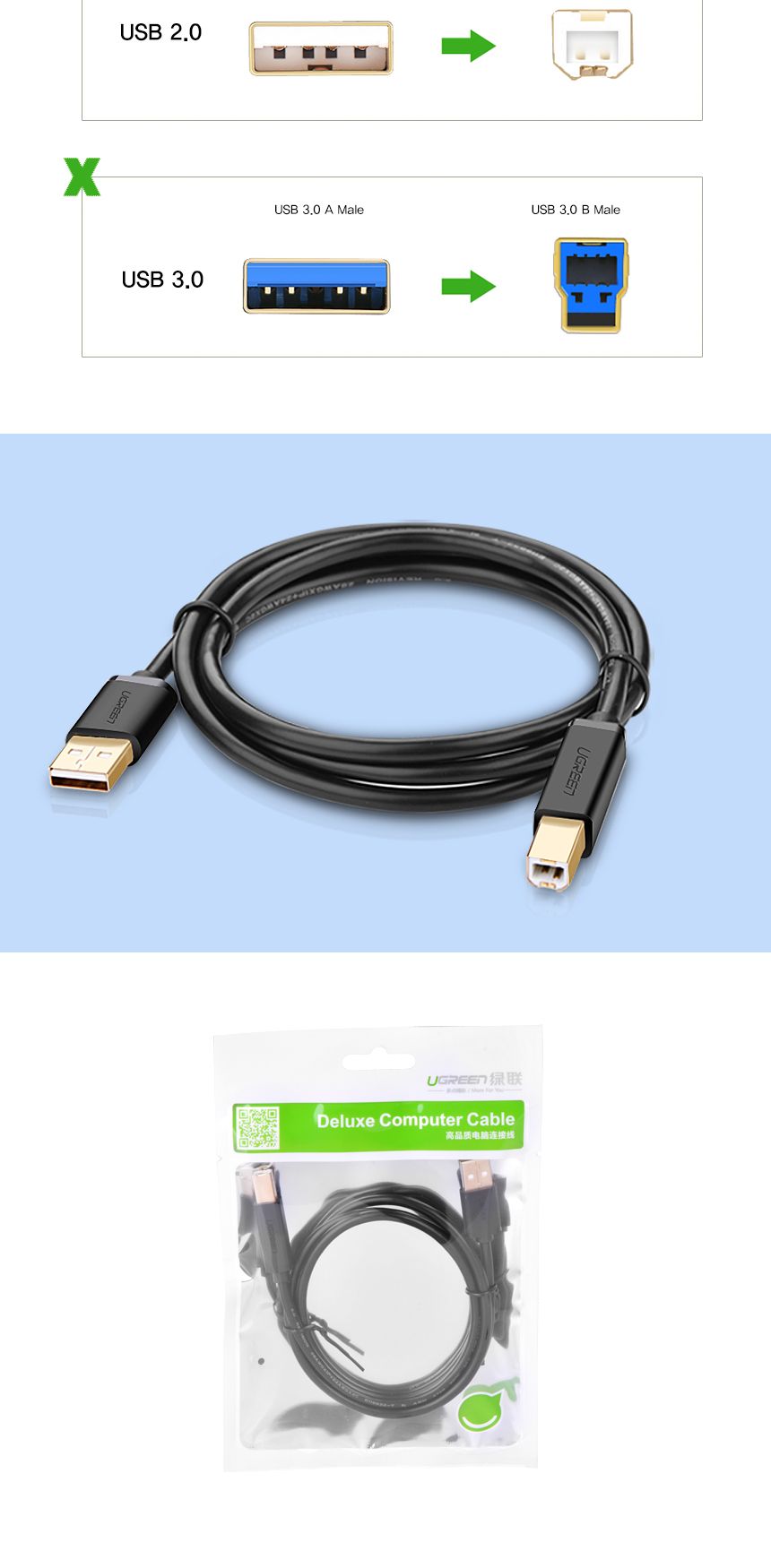 Ugreen U-20846 USB2.0 AM-BM 케이블 1m/케이블/프린터케이블/출력용케이블/스캐너케이블/복합기케이블/프