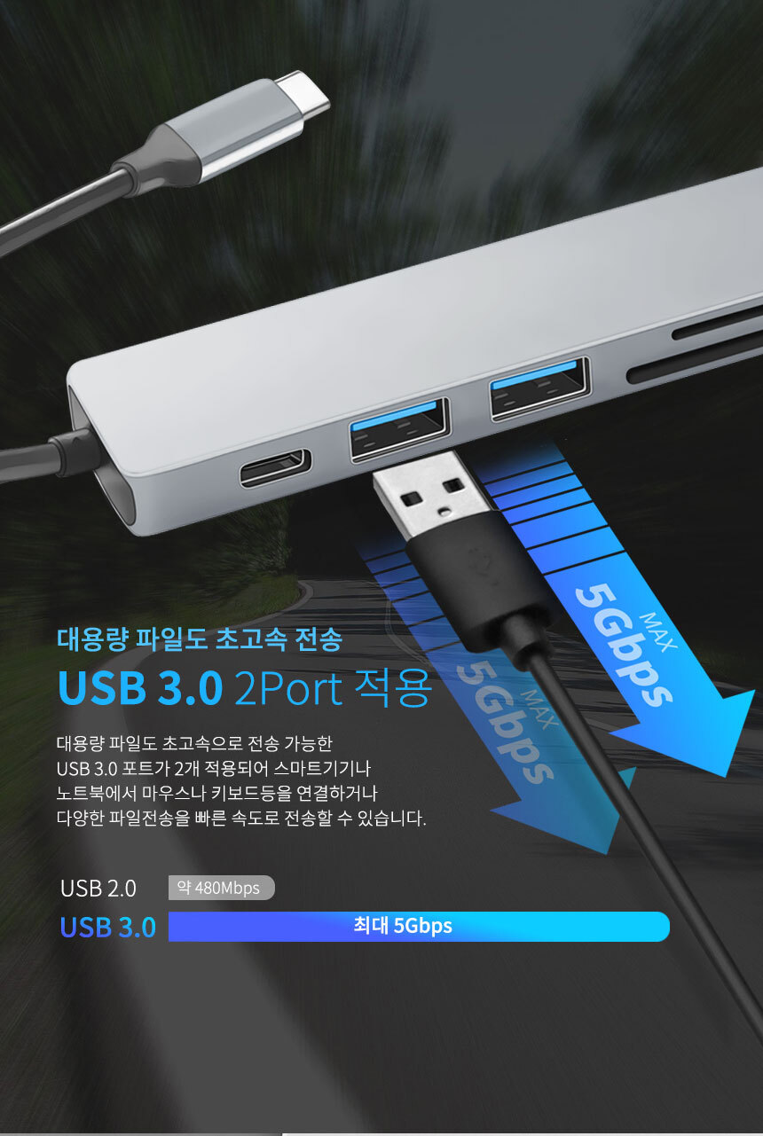 케이베스트 mi400 usb c타입 멀티 허브 6IN1/허브/C타입멀티허브/USB멀티허브/SD카드리더기/맥북허브/노트