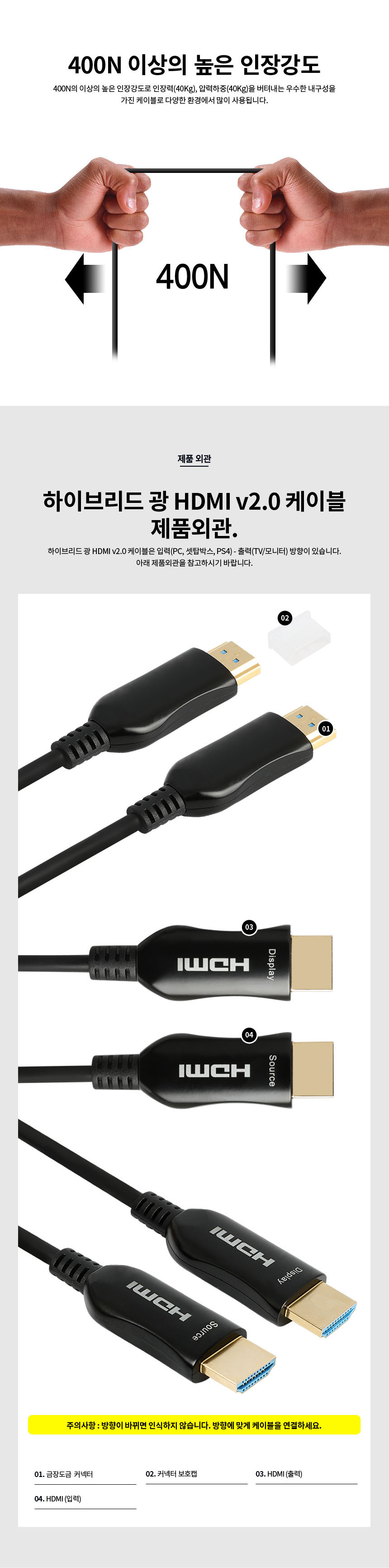 HDMI V2.0 하이브리드 광케이블 18Gbps 대역폭 70m/HDMI/HDMI케이블/HDMI선/모니터케이블/노트북용케이블/