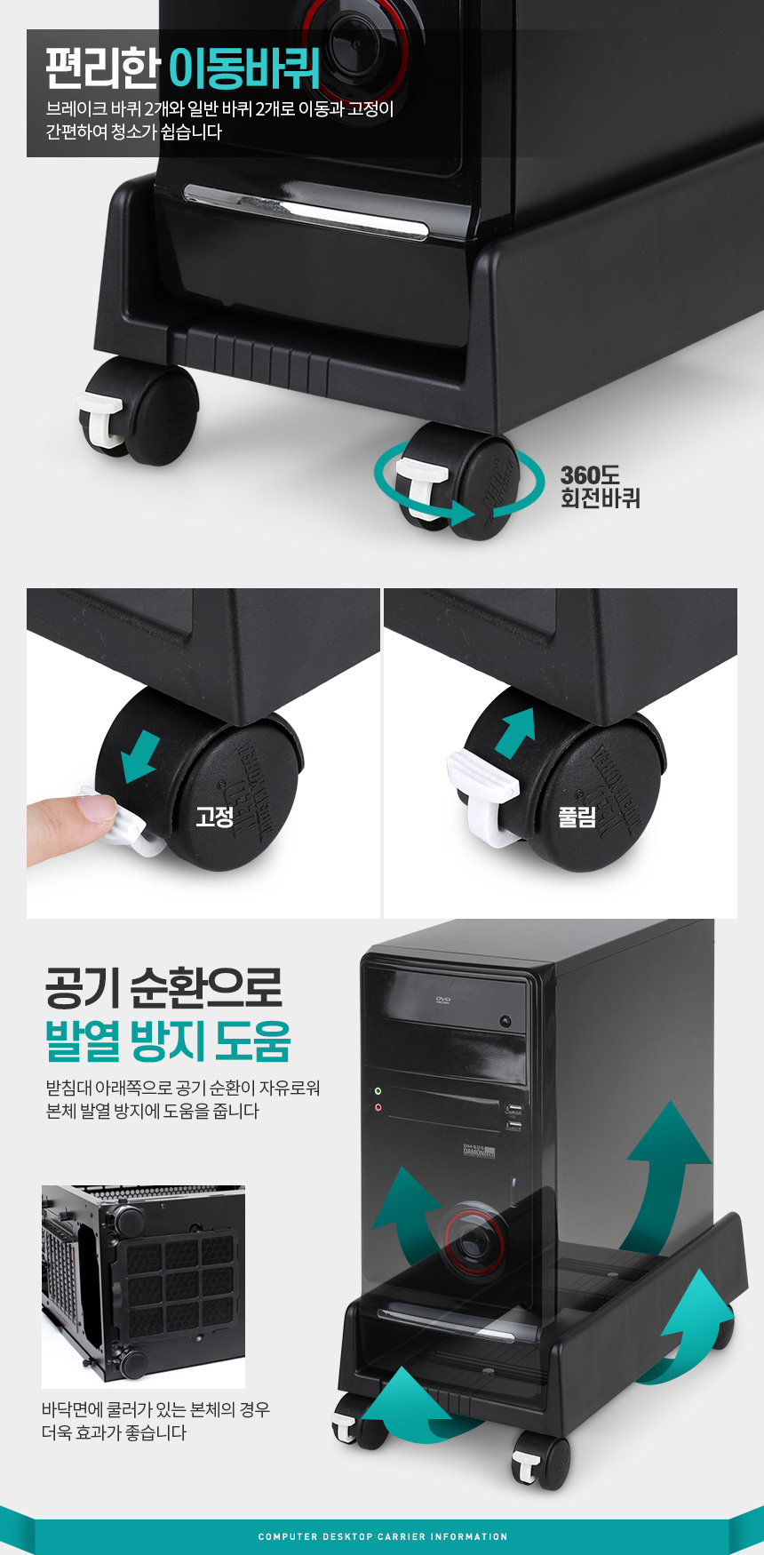 PC받침대 컴퓨터 본체 거치대 이동식 고정바퀴 다이/컴퓨터본체받침대/PC받침대/컴퓨터받침대/컴터받침대/
