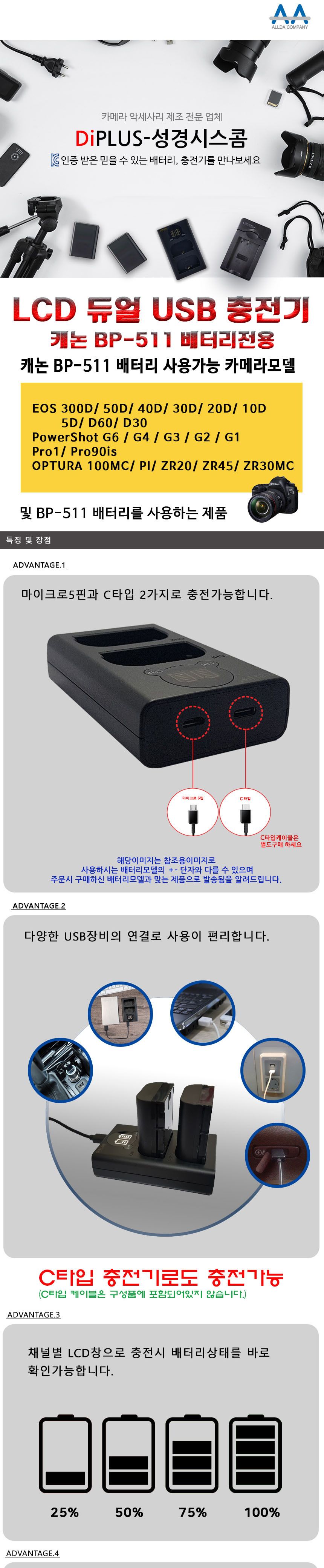 캐논 BP-511(A) 호환용 듀얼 LCD표시창 충전기/캐논충전기/캐논배터리충전/충전기/디카충전/디카충전포트/