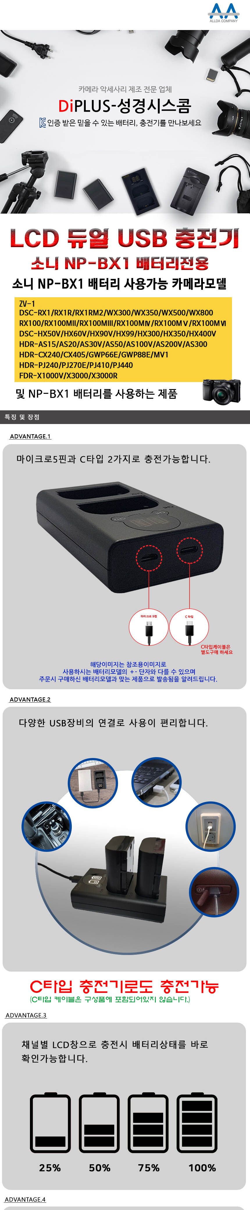 소니 NP-BX1 호환용 듀얼 LCD표시창 급속충전기/소니충전기/소니배터리충전/충전기/디카충전/디카충전포트/